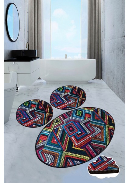 Maglie Djt 3'lü Set Banyo Halısı Paspas Kaymaz Taban Yıkanabilir Klozet Takımı