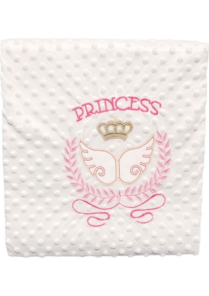Kız Bebek Ekru Pembe Princess Nakışlı Nohut Battaniye 80X90