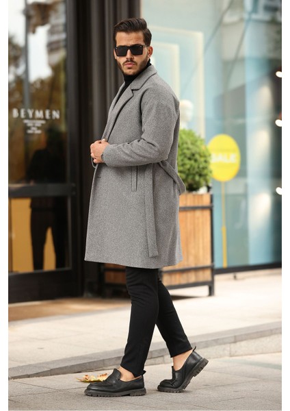 Erkek Kemerli Oversize Kaşe Kaban Uzun Kol Düz Desenli Kışlık Moda fiyatları