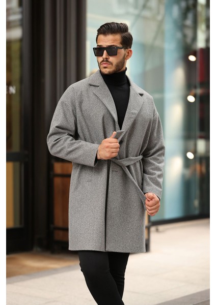 Erkek Kemerli Oversize Kaşe Kaban Uzun Kol Düz Desenli Kışlık Moda modelleri