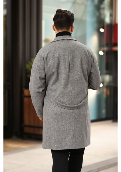 Erkek Kemerli Oversize Kaşe Kaban Uzun Kol Düz Desenli Kışlık Moda indirimleri