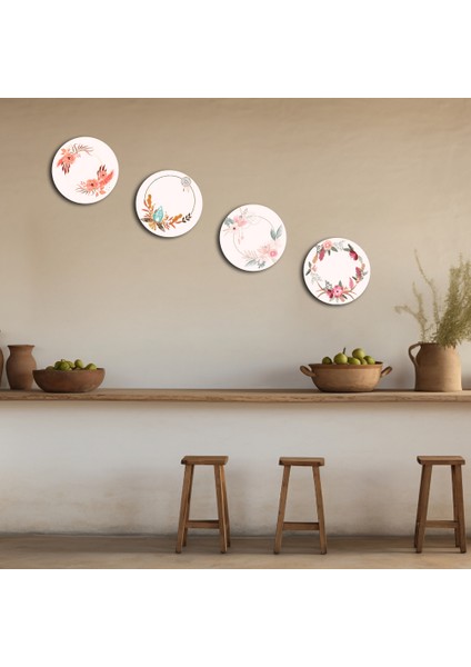 Eskitme 4'lü Ahşap Tablo, Boho Desenli Tablo, Ev Dekoru 25X25CM, 30X30CM