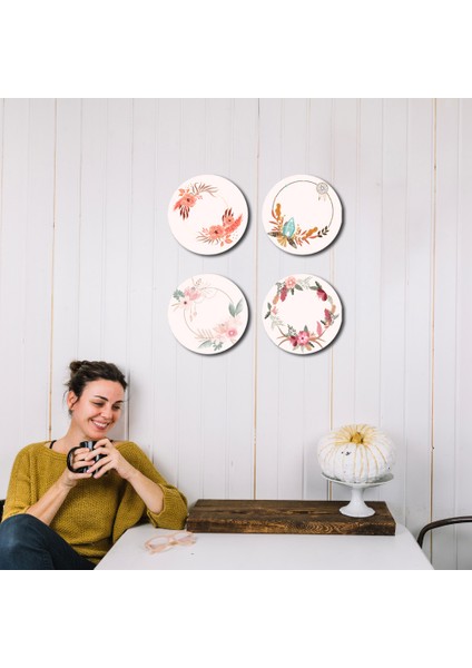 Eskitme 4'lü Ahşap Tablo, Boho Desenli Tablo, Ev Dekoru 25X25CM, 30X30CM modelleri