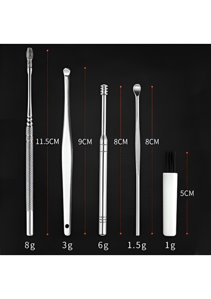 6 Parça Paslanmaz Çelik Kulak Balmumu Toplayıcı Çıkarıcı Temizleyici Bakımı Çubuk Seti