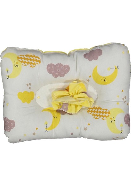 Unisex Bebek Beyaz Sarı Bulutlu Aylı Desenli Emzirme Yastığı