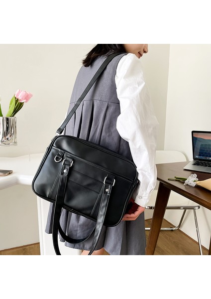 Kolej Tarzı Jk Üniforma Çantası Pu Kadın Çantası Crossbody Çanta Öğrenci Sınıfı Işe Gidip Gelme Çantası Düz Renk Omuz Çantası (Yurt Dışından)