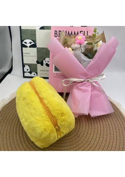 Peluş Kozmetik Çantası Macaron Rengi Tatlı Büyük Kapasiteli Saklama Çantası Yüksek Değerli Saklama Çantası (Yurt Dışından)