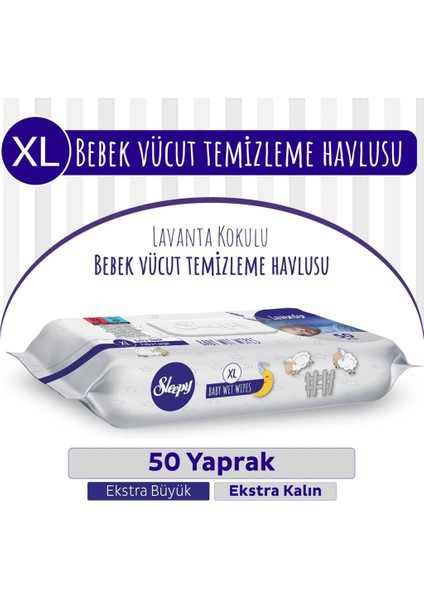 Xl Lavanta Kokulu Bebek Vücut Temizleme Mendili 50 Yaprak
