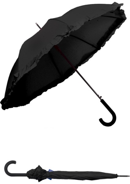Kalite Baston Tip Rüzgara Dayanıklı 8 Fiber Telli Kadın Şemsiye Siyah MARLUX10132A