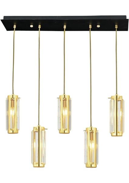 Natali 5li Sıralı Gold Sarkıt Salon- Yemek Masası Avize