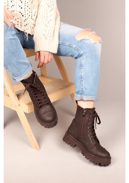 ADRİENN Dikiş Detaylı Kadın Bot KAHVERENGİ