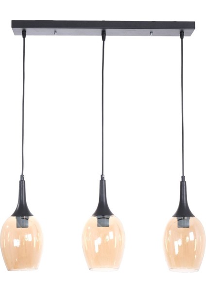 Ilyo Modern Tasarım Yemek Masası - Salon - Mutfak Sıralı Bal Camlı 3 Lü Avize