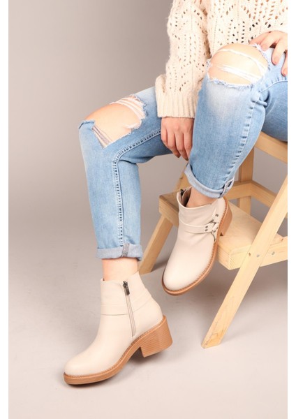 ANETA Fermuarlı Kısa Kadın Bot KREM modelleri