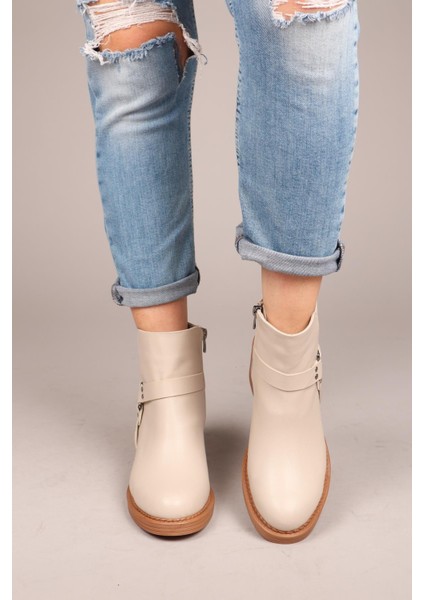 ANETA Fermuarlı Kısa Kadın Bot KREM fırsatları