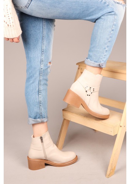 ANETA Fermuarlı Kısa Kadın Bot KREM