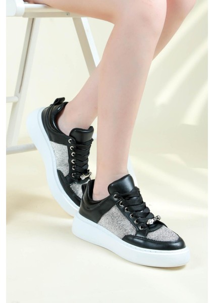 Bağcıklı Çok Taşlı Sneaker Siyah