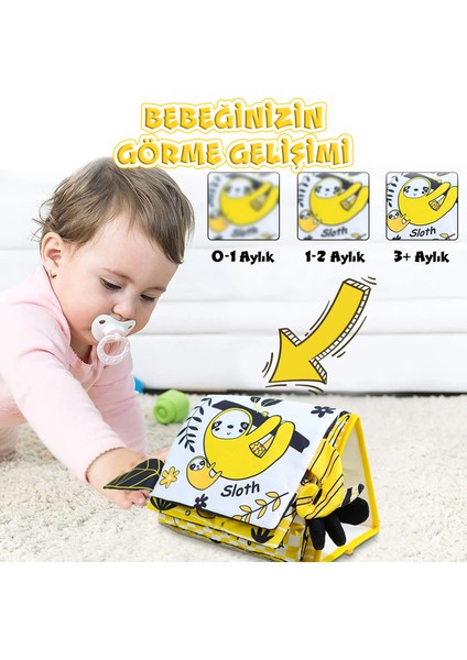 Tummy Time Hışırtılı Yumuşak Bez Aktivite Kitabı - Sarı Tembel Hayvan