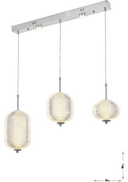 Torino 3'lü Power Ledli Kumandalı Modern Yemek Masası Üstü Avize, 3 Renk: Sarı-Beyaz-Gün Işığı-Krom fiyatları