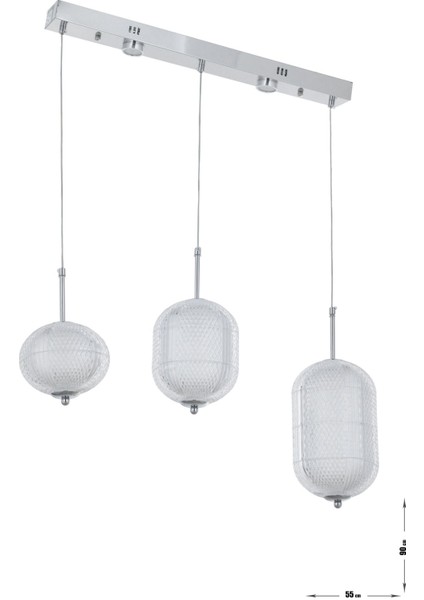 Torino 3'lü Power Ledli Kumandalı Modern Yemek Masası Üstü Avize, 3 Renk: Sarı-Beyaz-Gün Işığı-Krom modelleri