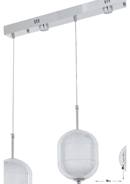 Torino 3'lü Power Ledli Kumandalı Modern Yemek Masası Üstü Avize, 3 Renk: Sarı-Beyaz-Gün Işığı-Krom fırsatları