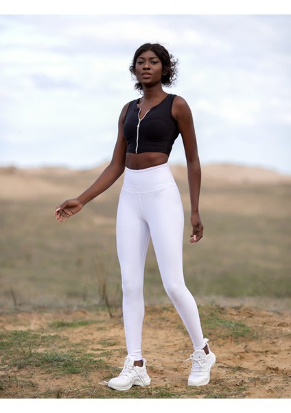 Beyaz Beli Dekolte Tasarımlı Spor Tayt fırsatları