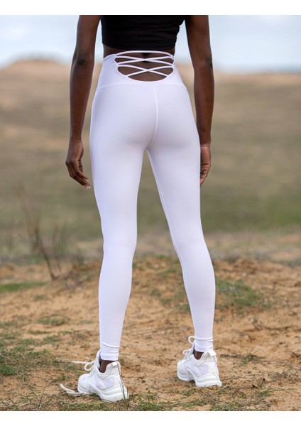 Beyaz Beli Dekolte Tasarımlı Spor Tayt indirimleri
