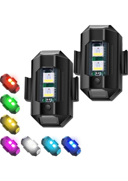 2 Adet Mini LED Lamba Çakarlı 7 Renk Flaşlı Gece Güvenliği Için Çarpışma Önleyici Aydınlatma