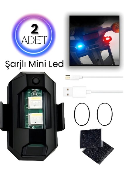 2 Adet Mini LED Lamba Çakarlı 7 Renk Flaşlı Gece Güvenliği Için Çarpışma Önleyici Aydınlatma