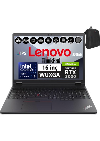 Thinkpad Mws P16V V2 Intel Ultra-9 185H 16C 96GB 5600MHZ 1tb+1tb SSD SSD Nvıdıa 8GB/RTX3000ADA W11PRO Workstation Bilgisayar WS21KX001STXA14+ZETTAÇANTA