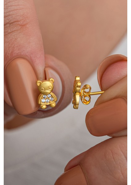 925 Ayar Gümüş Gold Kaplama Minik Panda Küpe