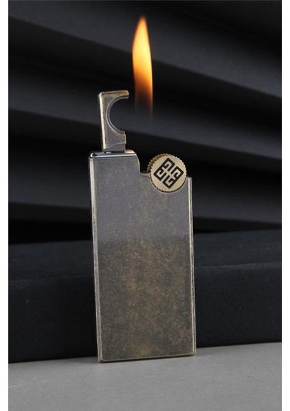 Özel Tasarım Kapaklı Alevli Bronz Eskitme Gazlı Çakmak CAKSM043T