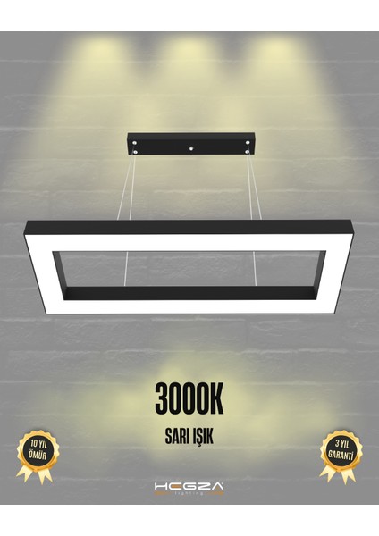 Mesita (Siyah Kasa, Sarı Işık) Ledli Modern Sarkıt Linear LED Avize Salon Mutfak Oturma Odası Yatak Odası Antre Hol LED Dikdörtgen