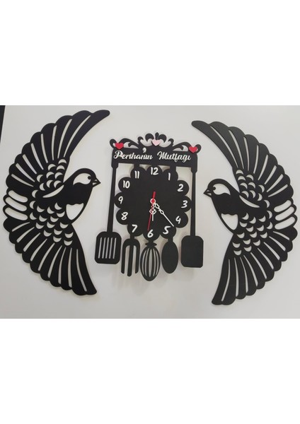 Mutfak Duvar Saati ve Kuş Süsü 3lü Set Kişiye Özel Isim Yazılı Çok Şık fiyatları
