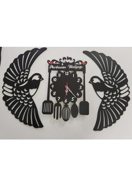 Mutfak Duvar Saati ve Kuş Süsü 3lü Set Kişiye Özel Isim Yazılı Çok Şık fırsatları