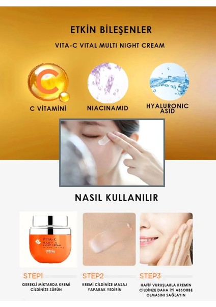 Branıg Saf Vitamin Aydınlatıcı Etkili ve Leke Karşıtı Vıta-C Multi Vita Yoğun Night Krem Made In Korea fiyatları