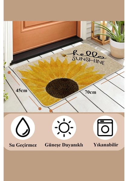 Günebakan Ay Çiçeği Merhaba Yaz Temalı Welcome Hoş Geldiniz Kapı Önü Paspası 45X70CM