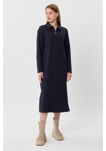Alexandergardı Polo Yaka Fermuarlı Tunik Elbise (B23-00179)