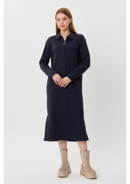 Alexandergardı Polo Yaka Fermuarlı Tunik Elbise (B23-00179)