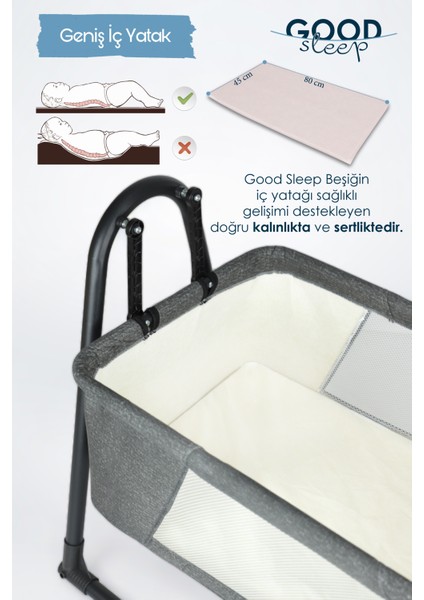 Ironika Good Sleep Portatif Sallanır Anne Yanı Cibinlikli Bebek Beşiği Bebek Yatağı Beşik - Açık Gri