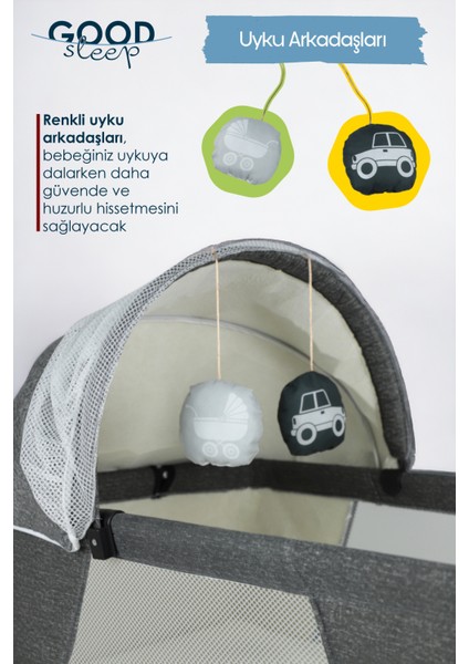 Ironika Good Sleep Portatif Sallanır Anne Yanı Cibinlikli Bebek Beşiği Bebek Yatağı Beşik - Açık Gri