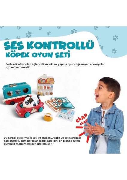 Ogi Mogi Toys Ses Kontrollü Köpek, Araba ve Atıştırma Arabası Seti