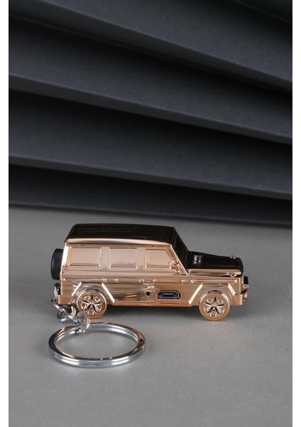 Arabalı Çakmak Anahtarlık USB Şarjlı Farlar LED Özel Tasarım Gold Çakmak 24CSM042USBR02