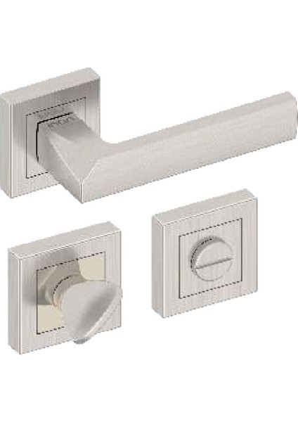 Mine Wc Kapı Kolu, Kare Rozetli, Saten Alüminyum, Set