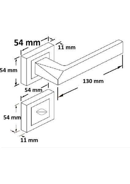 Mine Wc Kapı Kolu, Kare Rozetli, Saten Alüminyum, Set modelleri