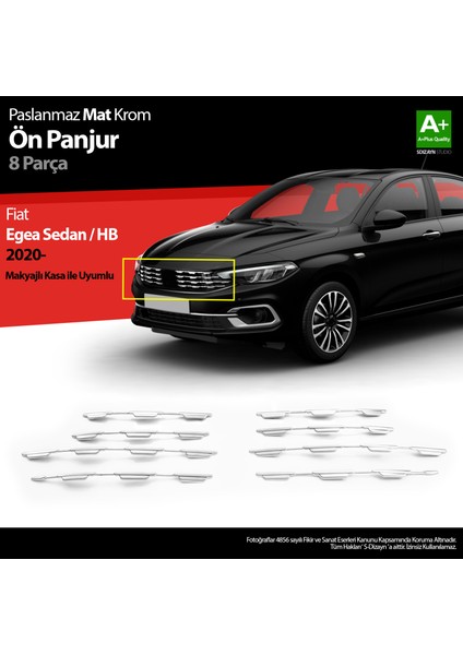Fiat Egea SD / HB Krom Ön Panjur Diamond Model 8 Prç 2020 Üzeri Mat Krom A+ Kalite