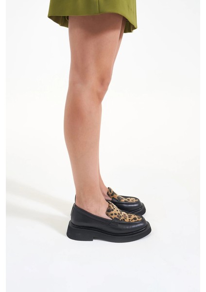 Josie Leopar Hakiki Deri Kadın Loafer