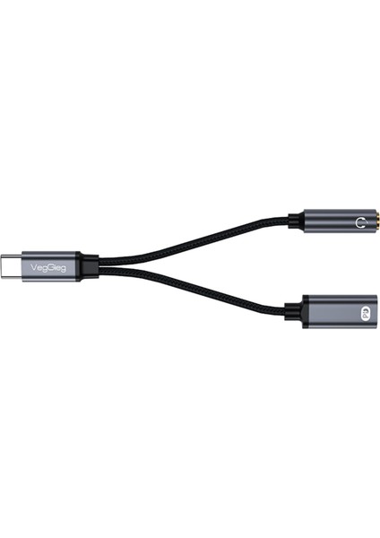 Type-C To 3.5mm Kulaklık ve Type-C Şarj Dönüştürücü Adaptör