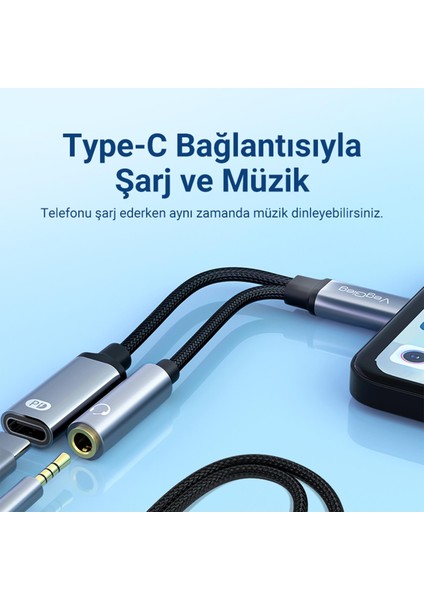 Type-C To 3.5mm Kulaklık ve Type-C Şarj Dönüştürücü Adaptör