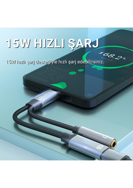 Type-C To 3.5mm Kulaklık ve Type-C Şarj Dönüştürücü Adaptör