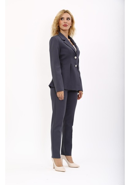 Erkek Yaka Önleri Pileli Ceket & Dar Paça Pantolon Takım-Füme modelleri